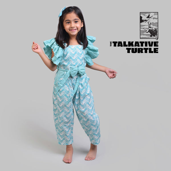 Cotton Jumpsuit For Girls with The Talkative Turtle Print
