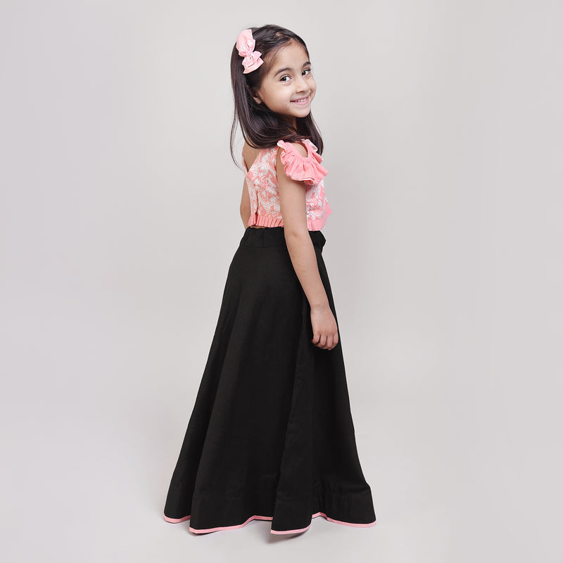 Cotton Black Lehenga with Stylish Blouse printed with Foolish Lion & Clever Rabbit Story