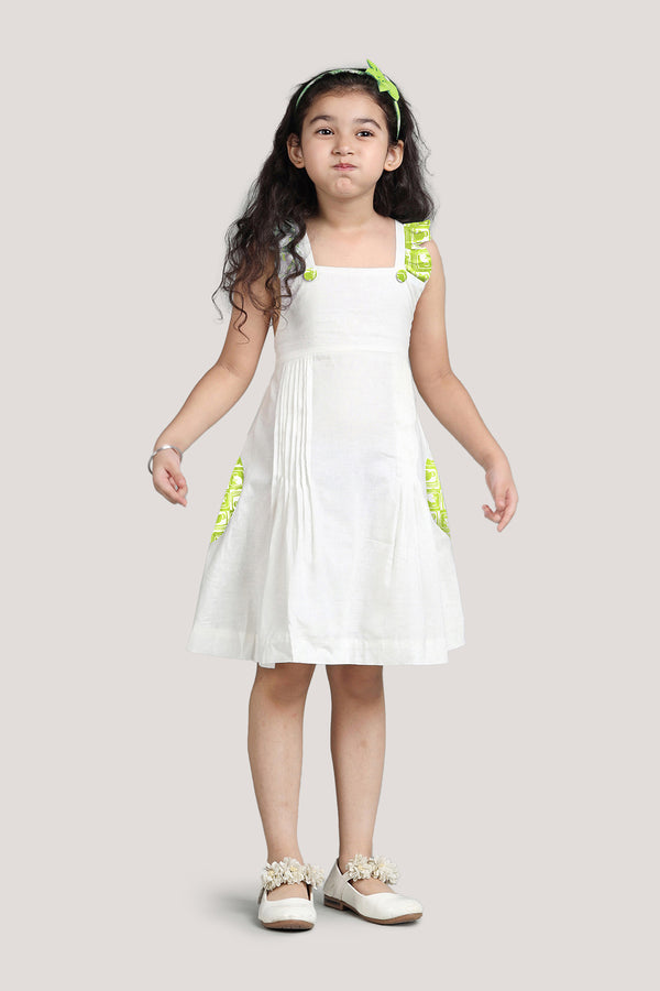 The Monkey & The Crocodile - White Crisscross Frock