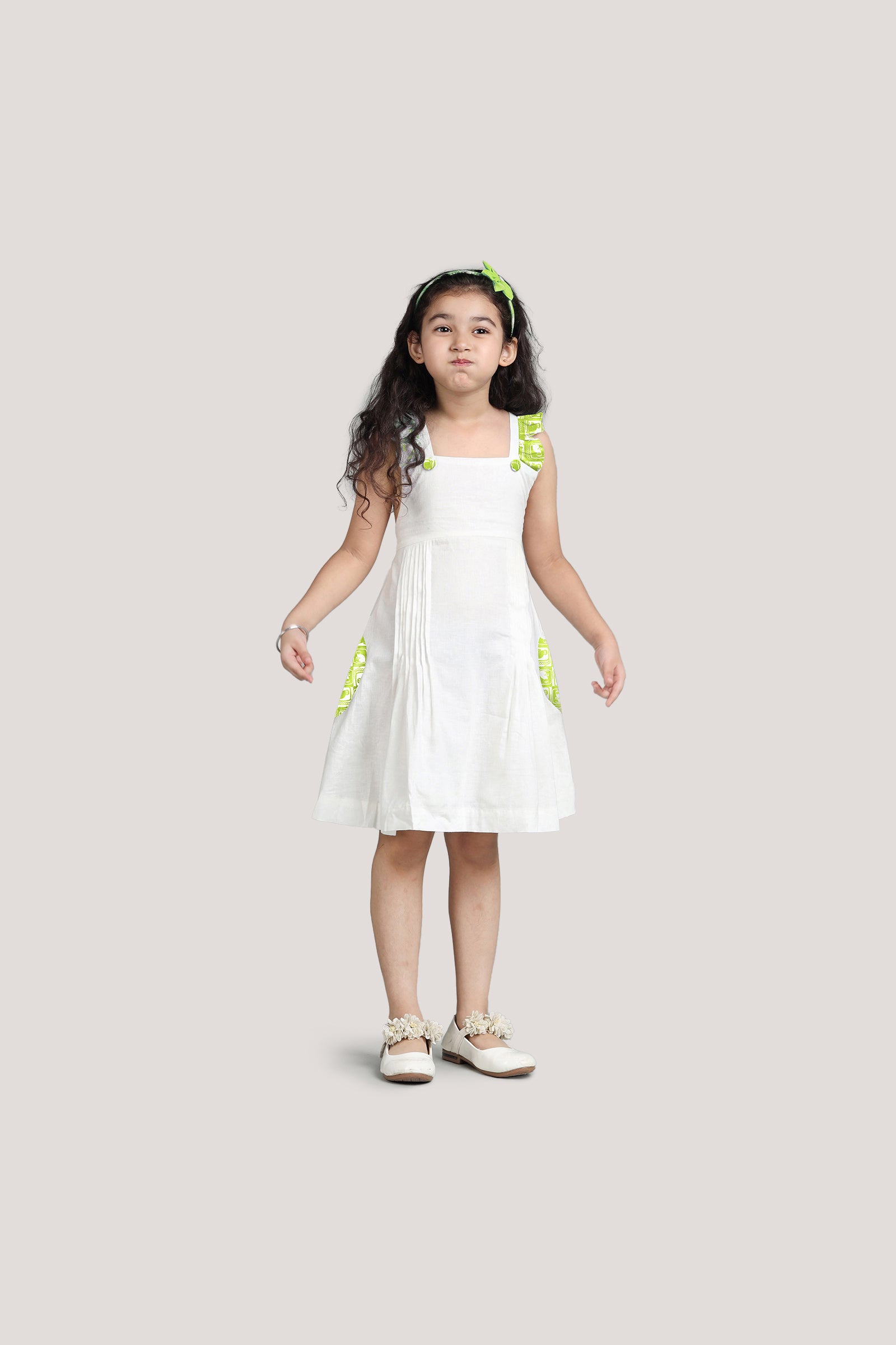 The Monkey & The Crocodile - White Crisscross Frock