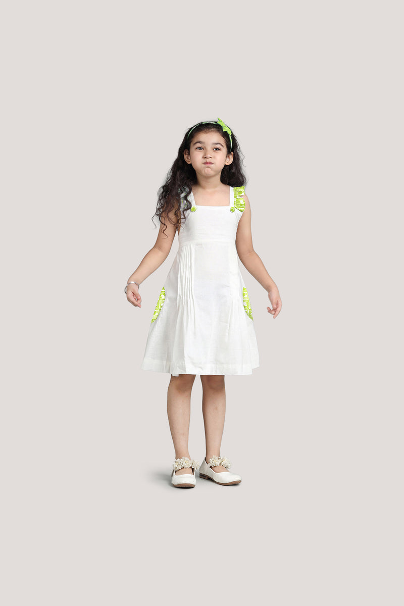 The Monkey & The Crocodile - White Crisscross Frock