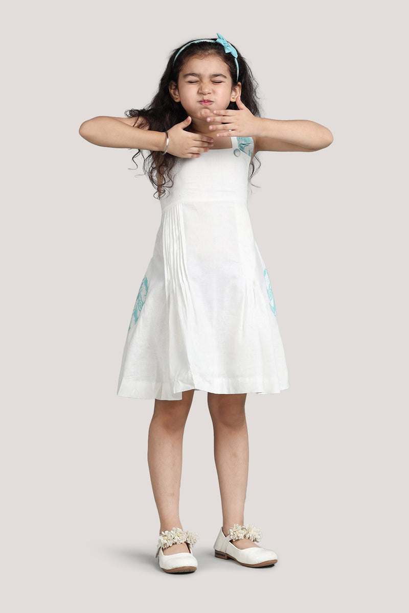 The Talkative Turtle - White Crisscross Frock