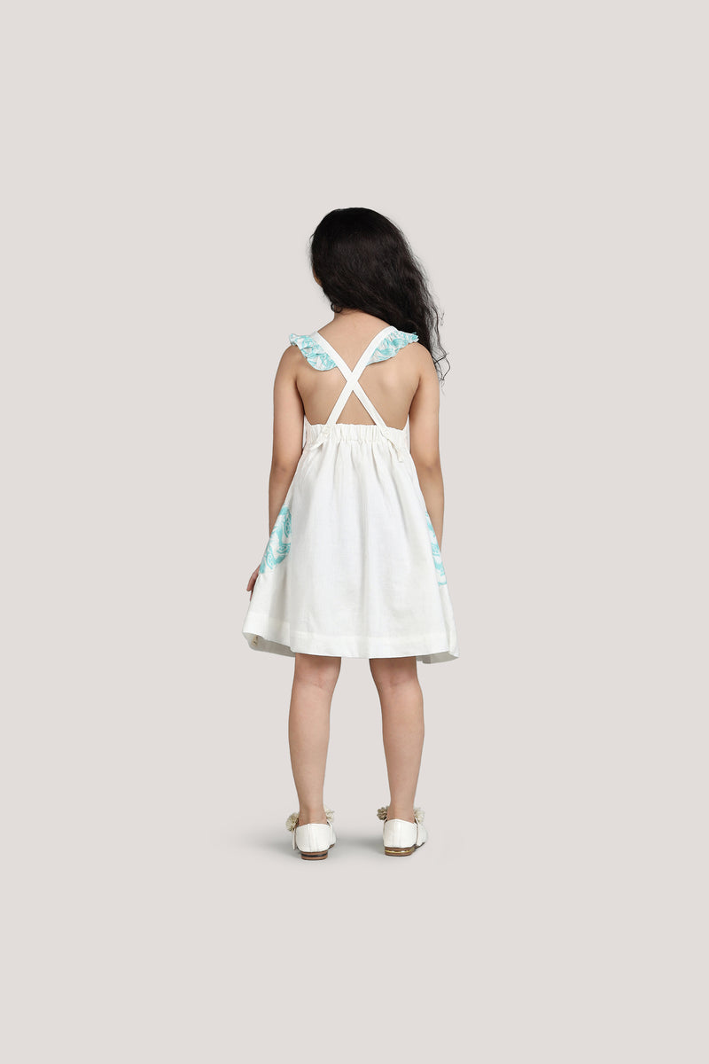 The Talkative Turtle - White Crisscross Frock