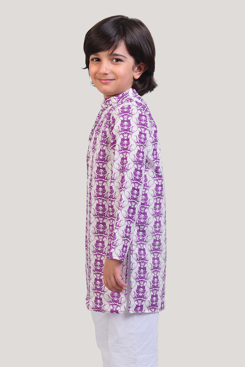 Two Foolish Cats and The Clever Monkey- Boys Kurta Pajama Set