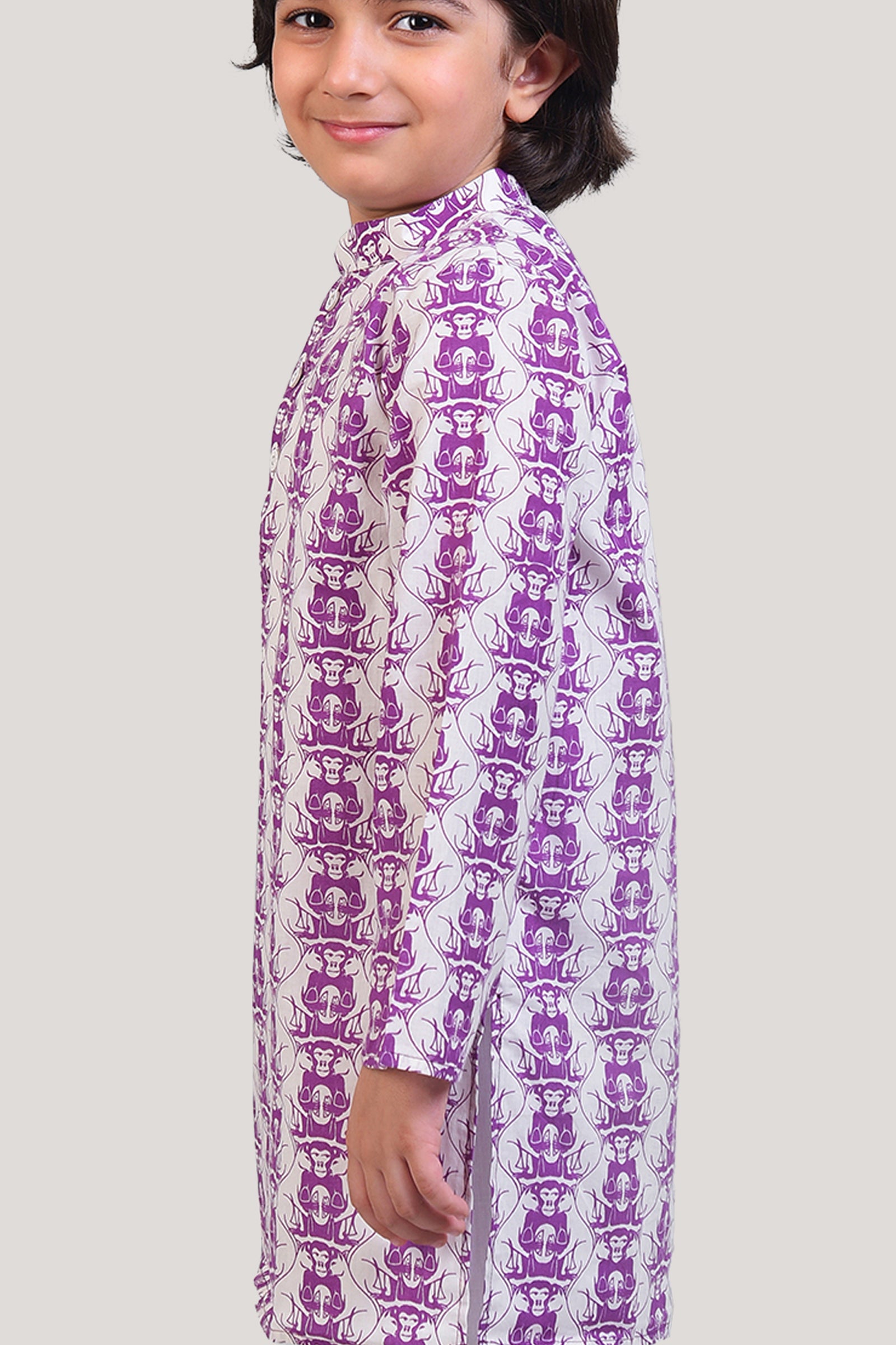 Two Foolish Cats and The Clever Monkey- Boys Kurta Pajama Set