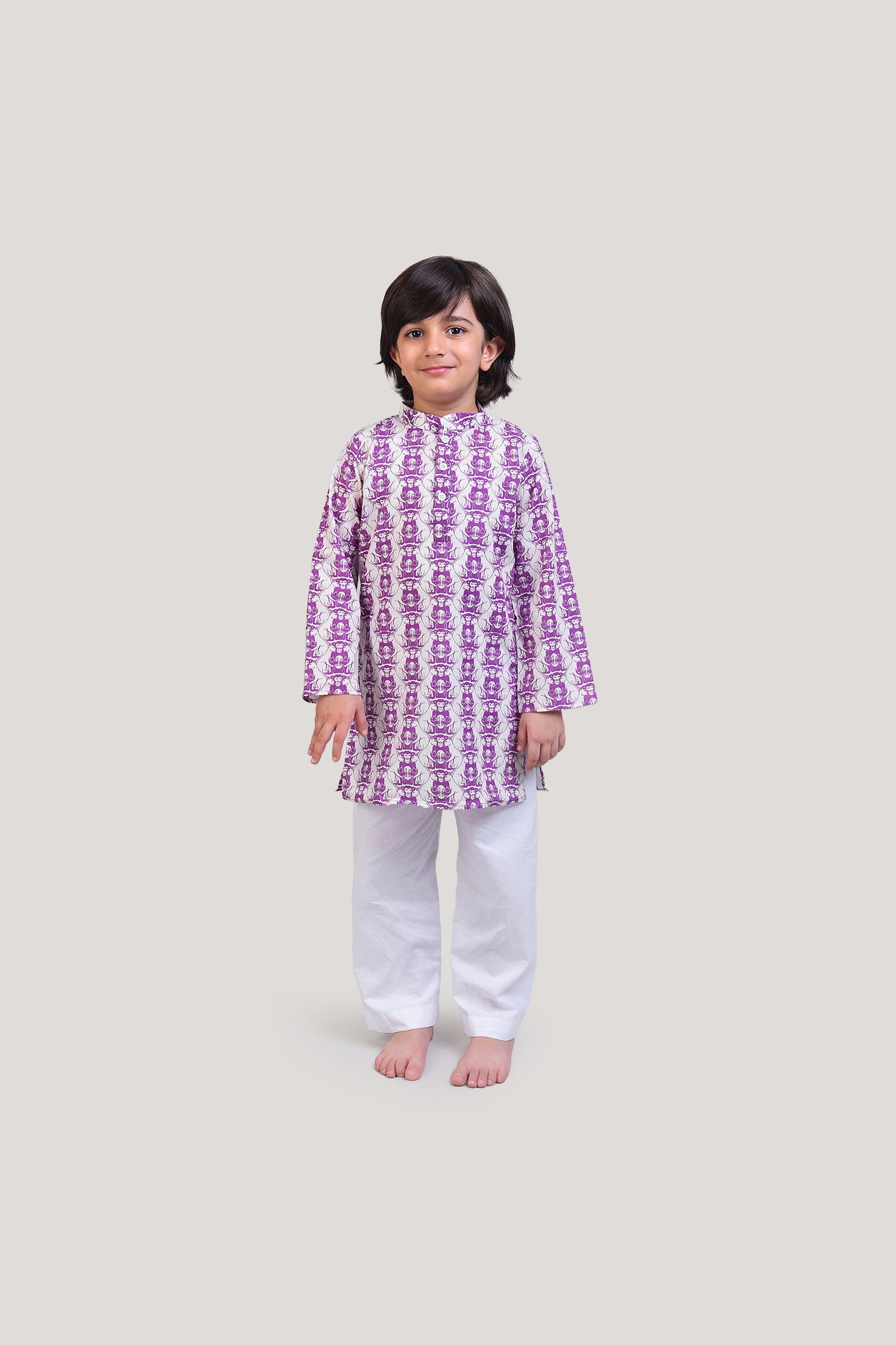 Two Foolish Cats and The Clever Monkey- Boys Kurta Pajama Set