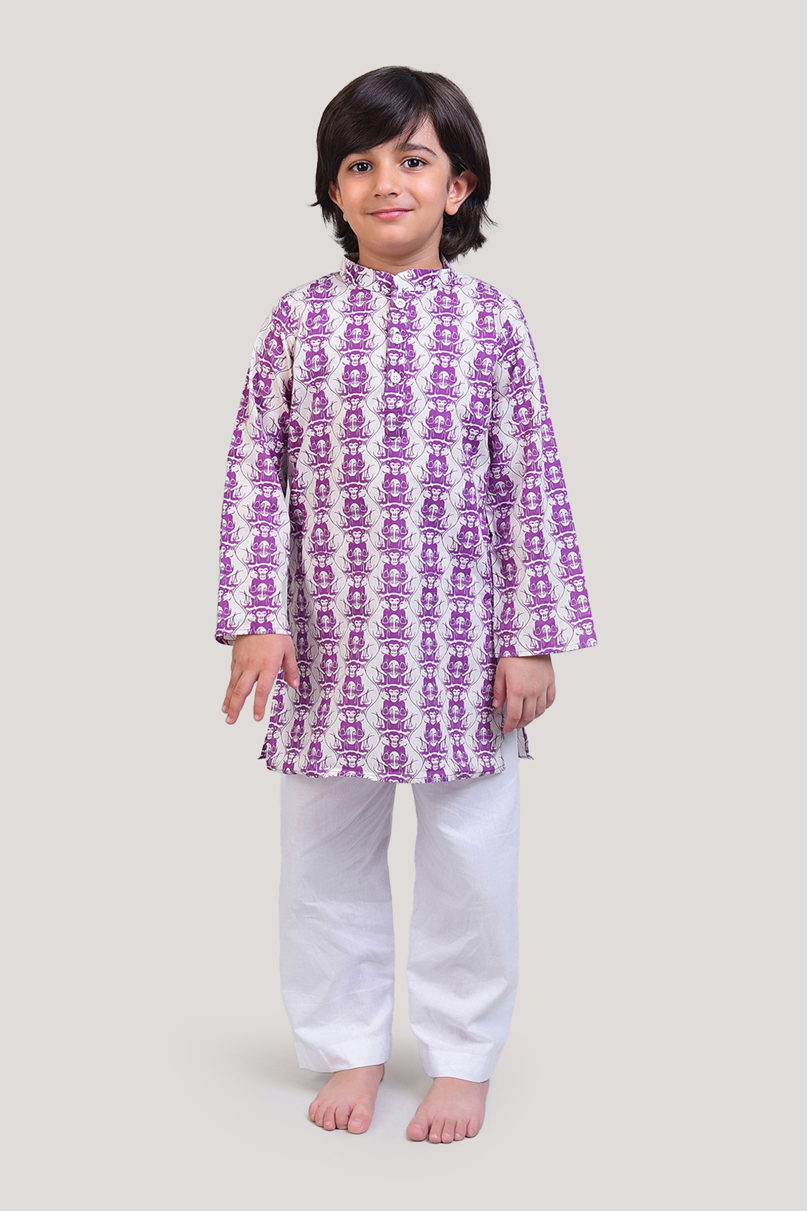 Two Foolish Cats and The Clever Monkey- Boys Kurta Pajama Set