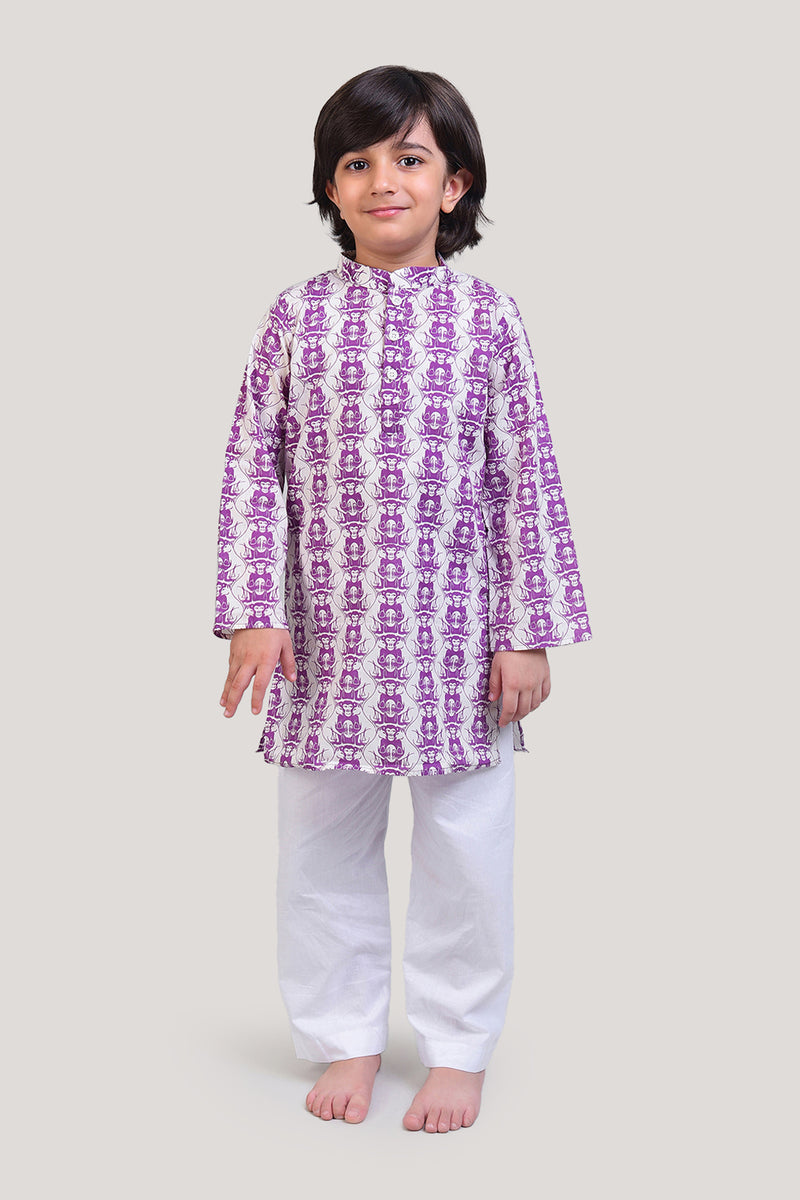 Two Foolish Cats and The Clever Monkey- Boys Kurta Pajama Set