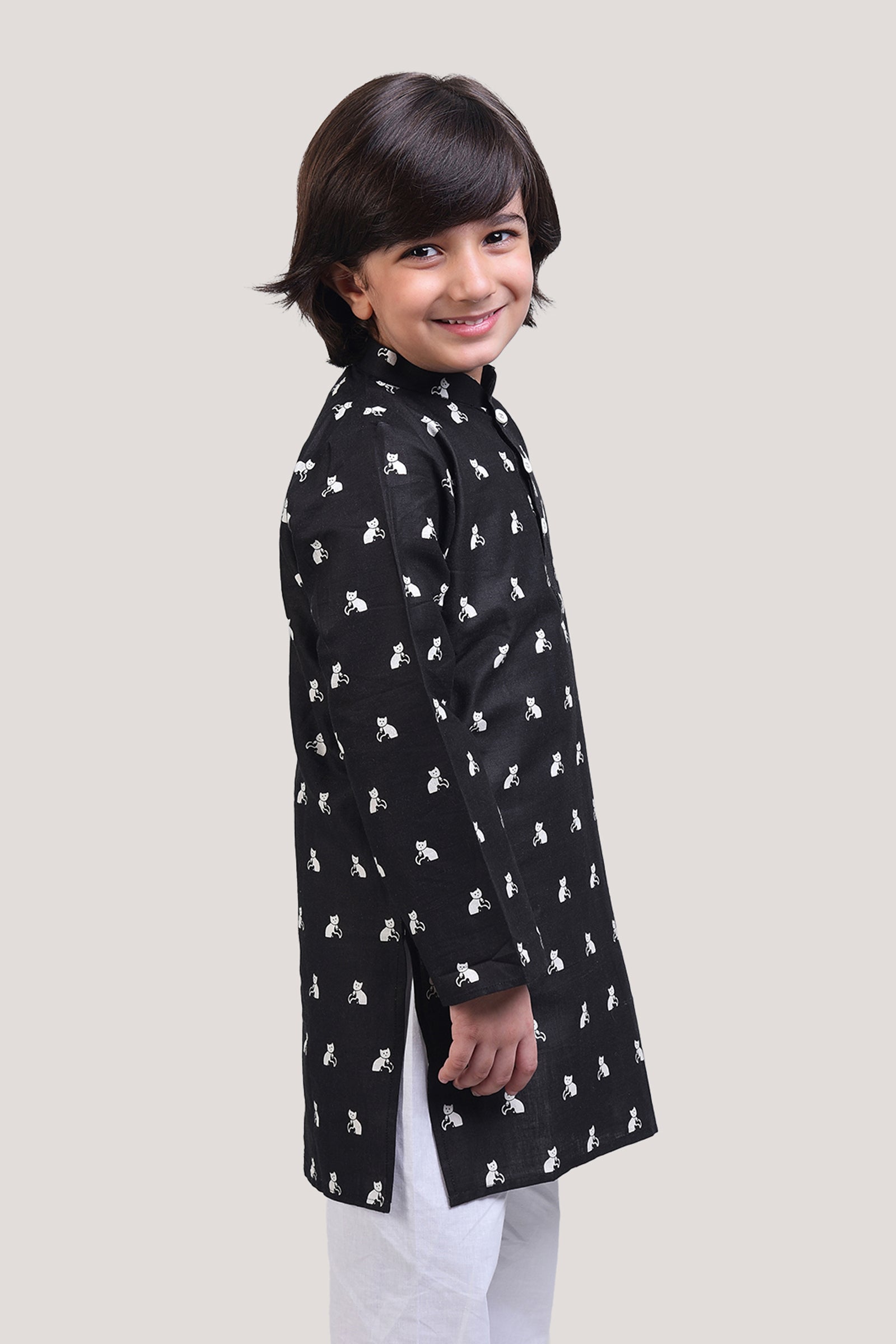 Bell The Cat- Boys Kurta Pajama Set, Black