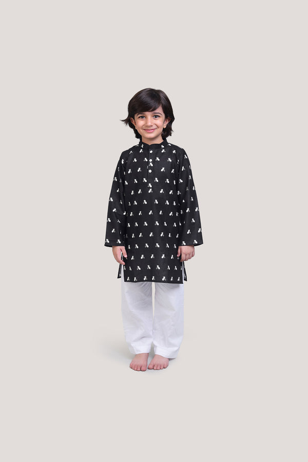 Bell The Cat- Boys Kurta Pajama Set, Black