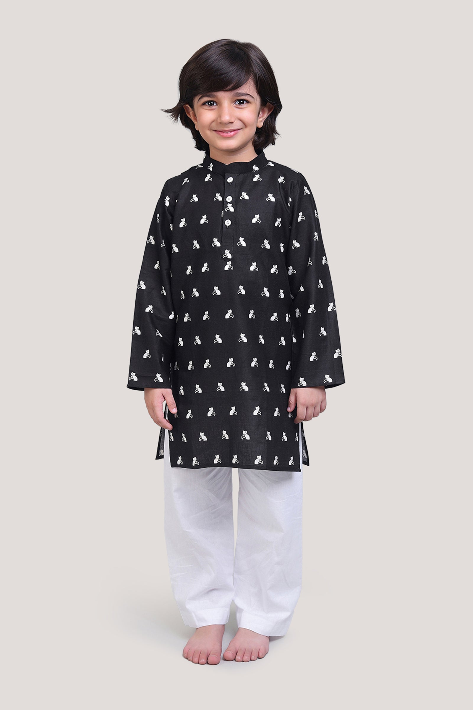 Bell The Cat- Boys Kurta Pajama Set, Black