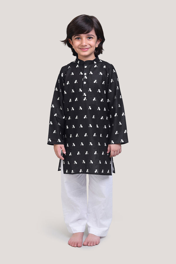 Bell The Cat- Boys Kurta Pajama Set, Black