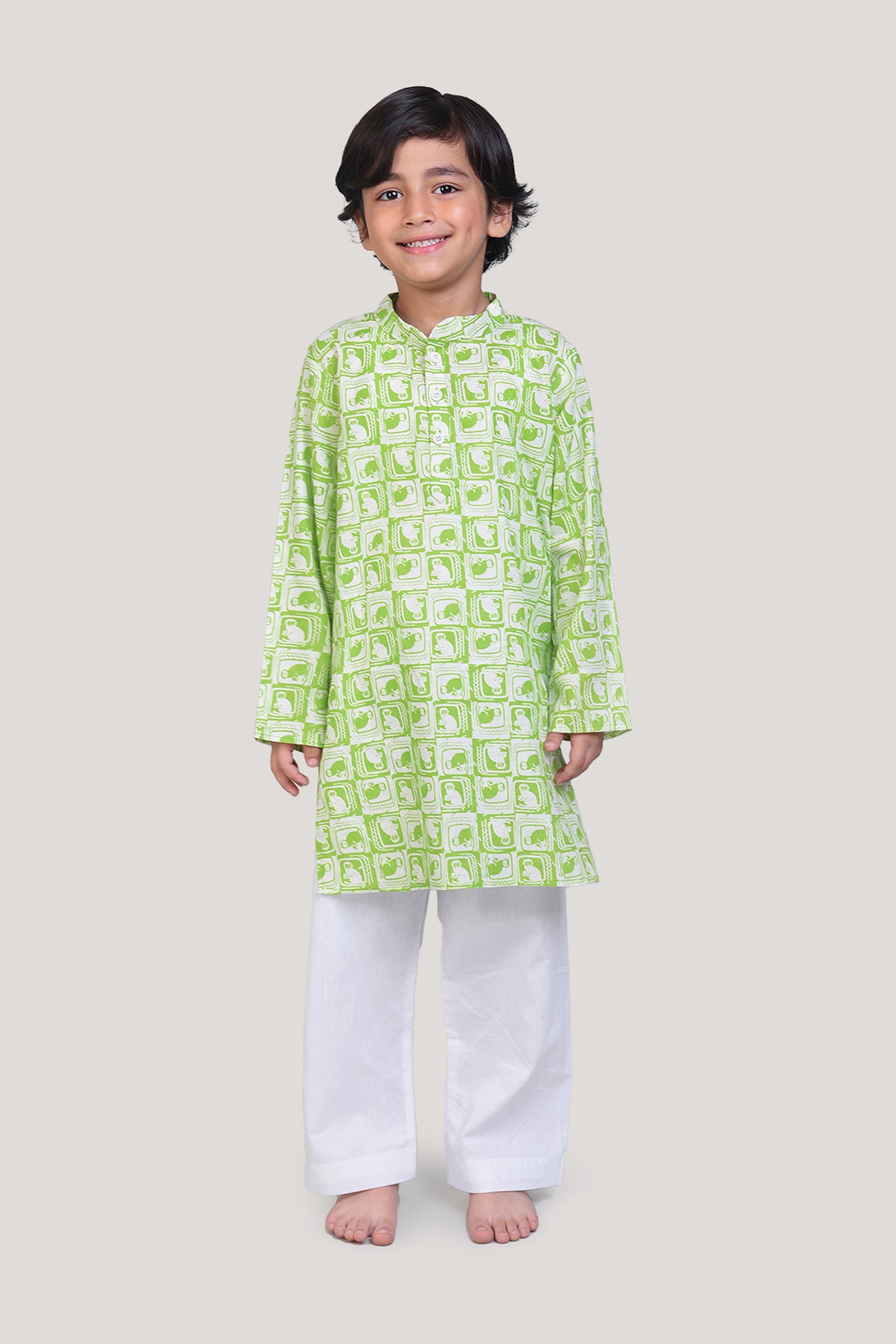 The Monkey & The Crocodile- Boys Kurta Pajama Set