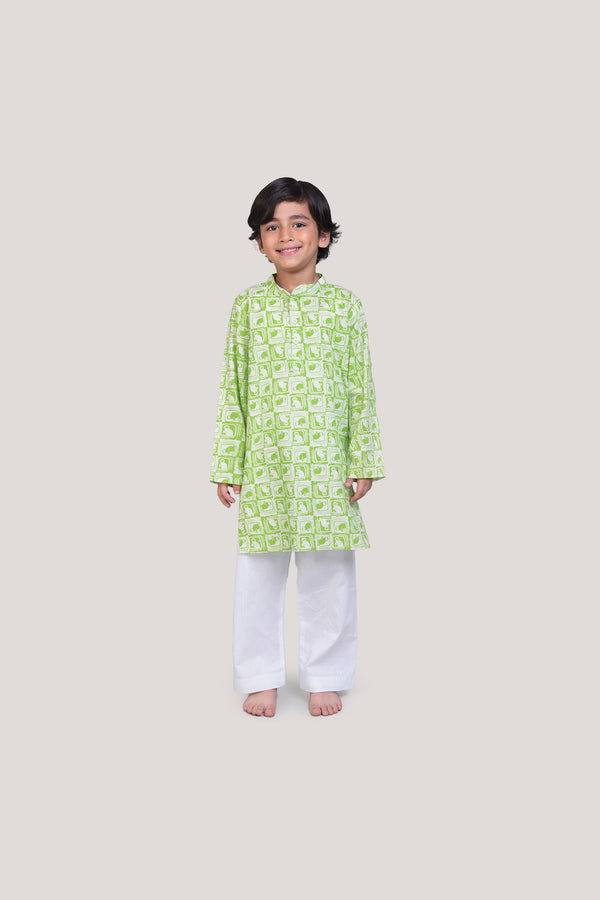 The Monkey & The Crocodile- Boys Kurta Pajama Set