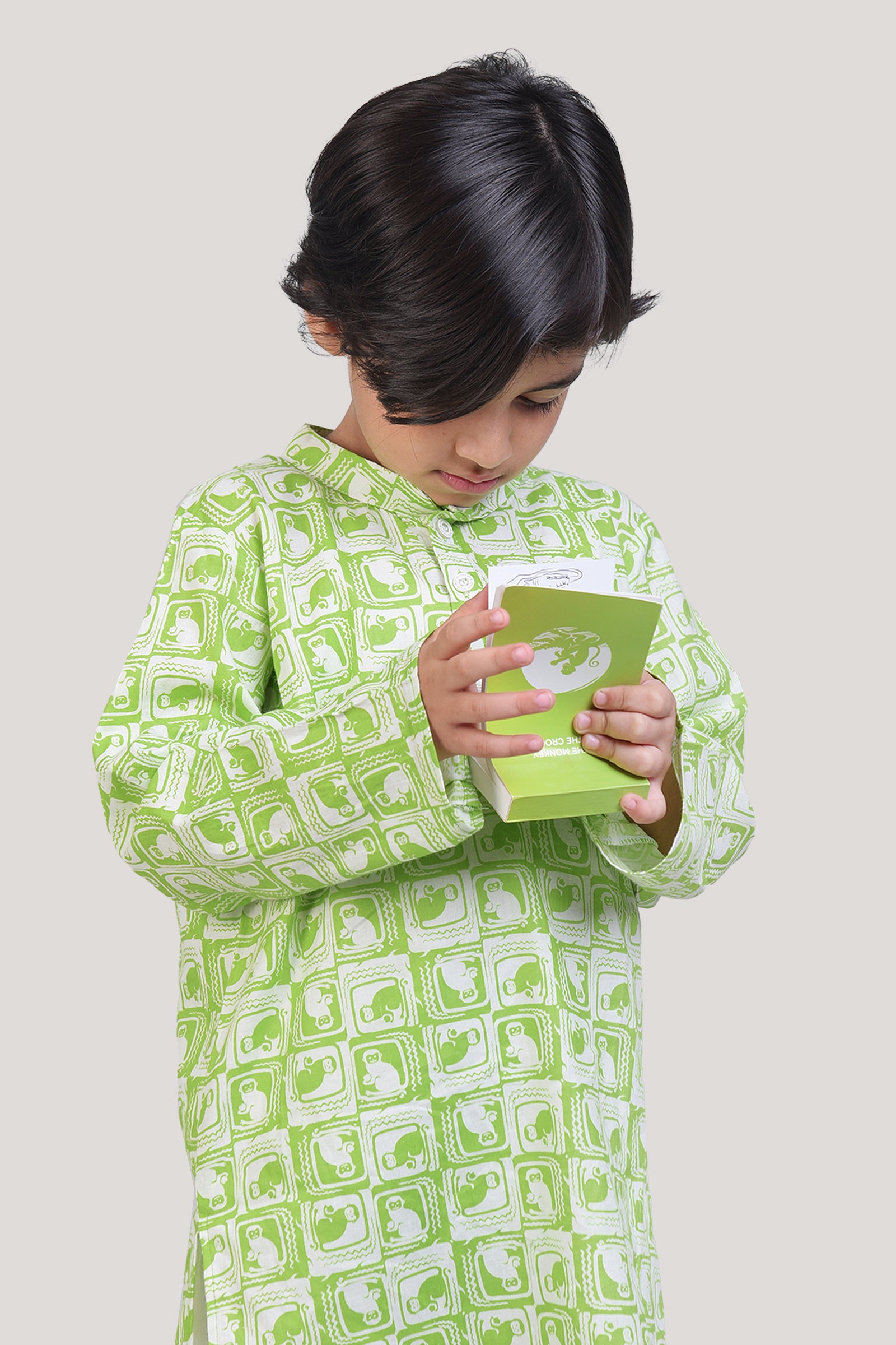 The Monkey & The Crocodile- Boys Kurta Pajama Set