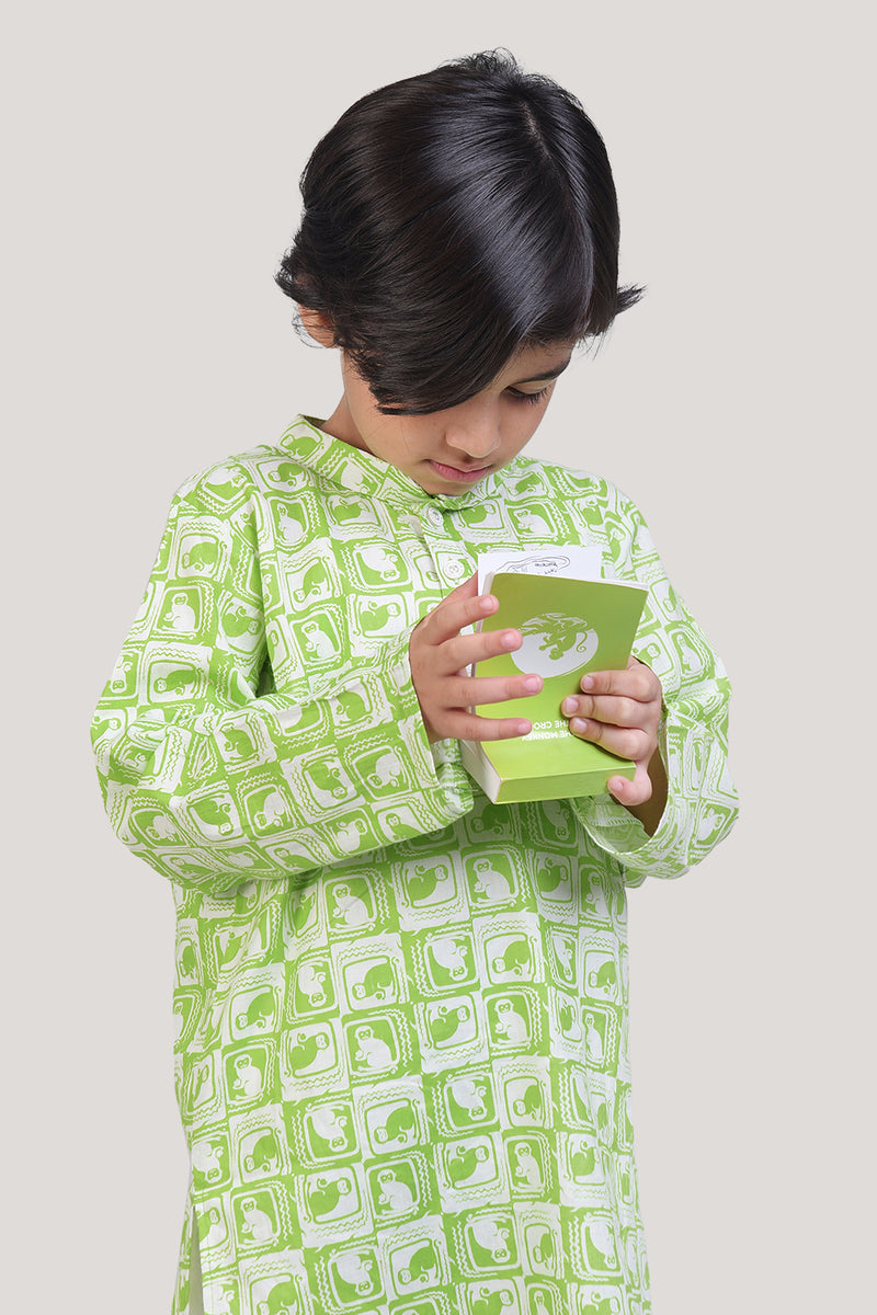 The Monkey & The Crocodile- Boys Kurta Pajama Set