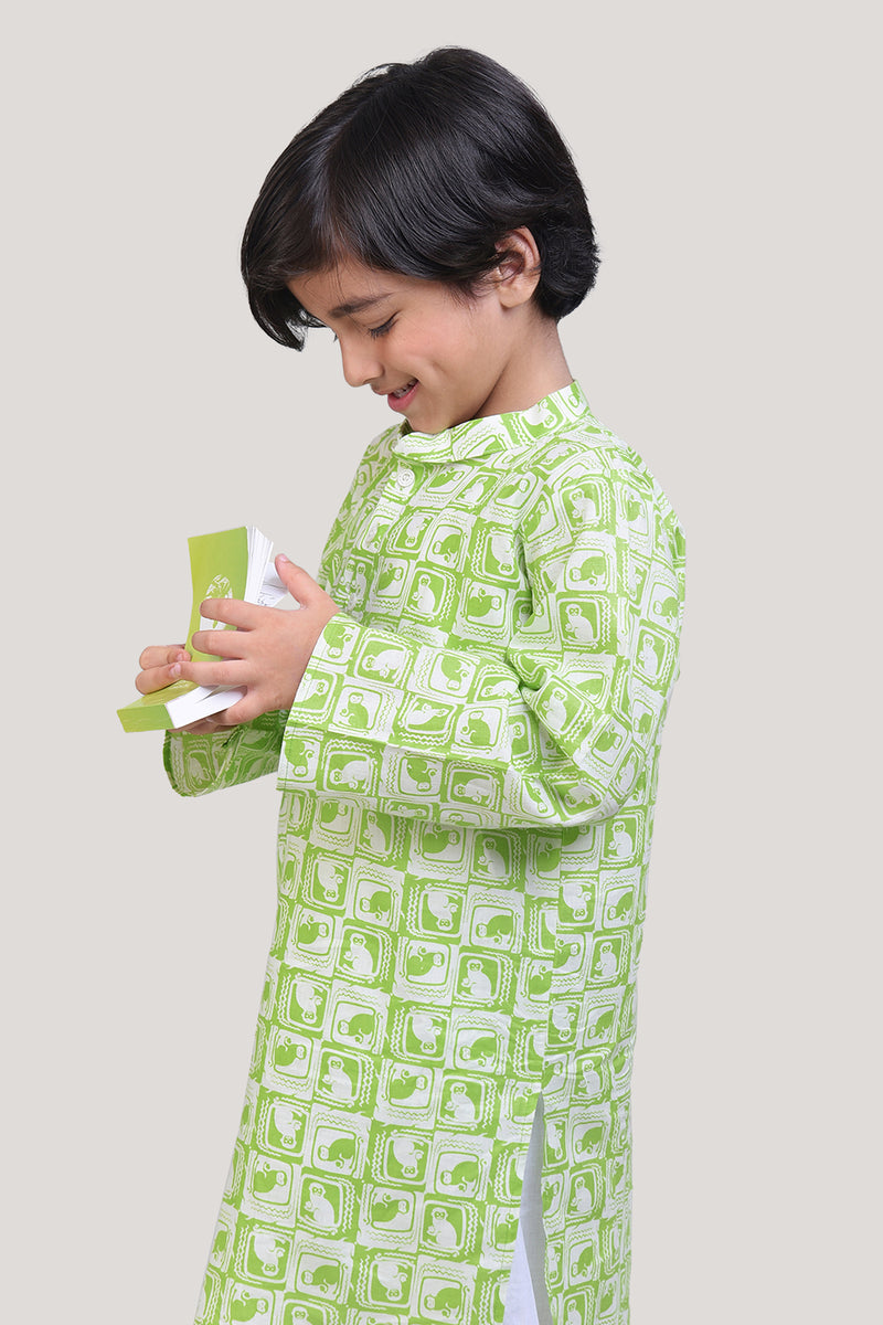 The Monkey & The Crocodile- Boys Kurta Pajama Set