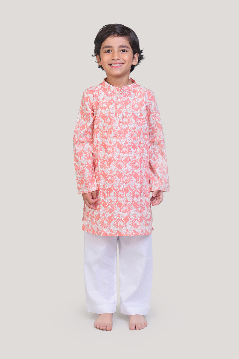 The Foolish Lion & The Clever Rabbit- Boys Kurta Pajama Set