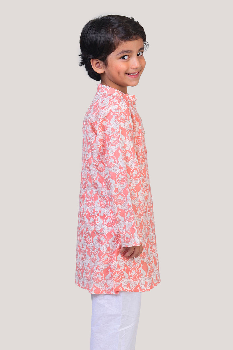 The Foolish Lion & The Clever Rabbit- Boys Kurta Pajama Set