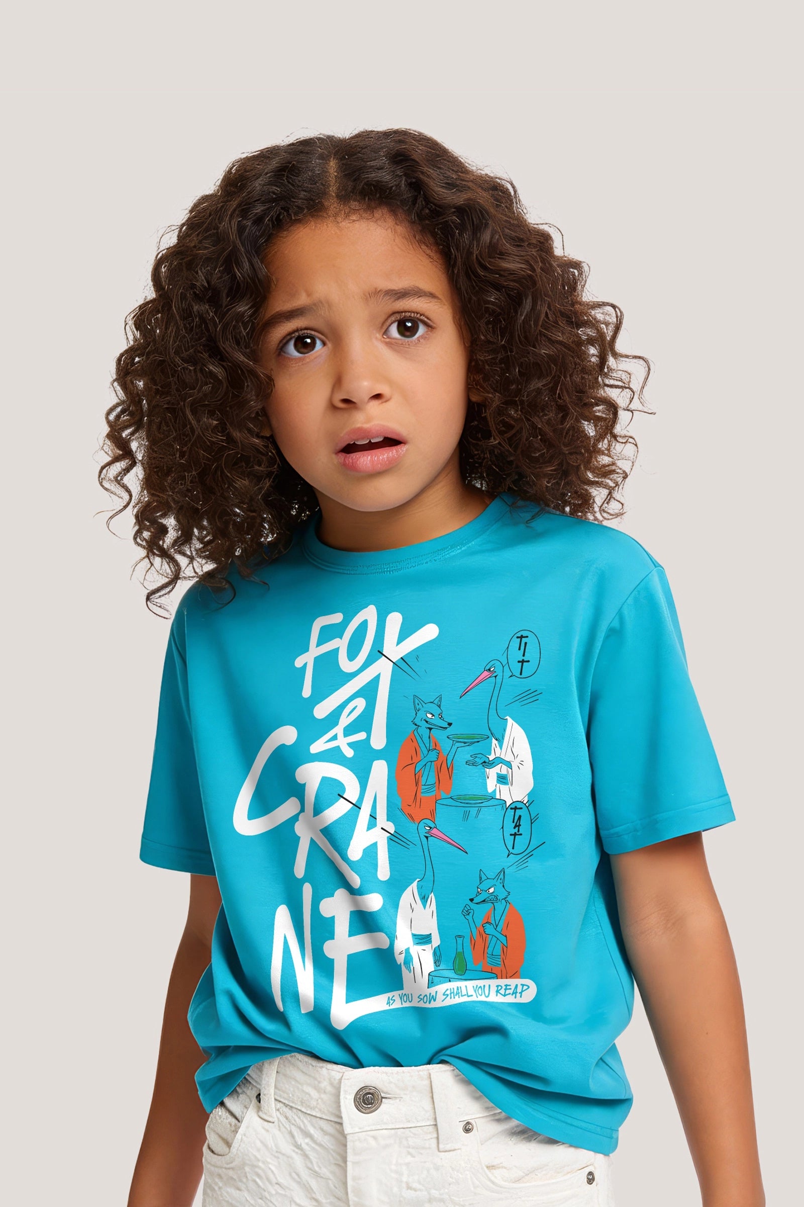 The Fox and The Crane- T Shirt, Sky Blue