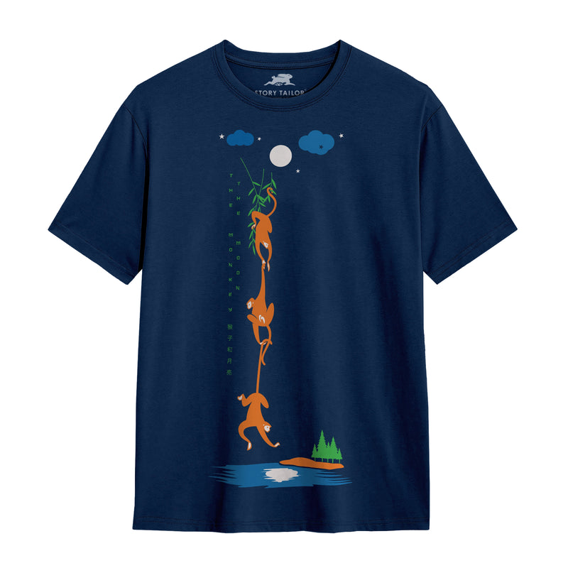 The Monkeys & the Moon Story Print Boys T shirt - Navy Blue | 100% Cotton | Story-Based Kids wear