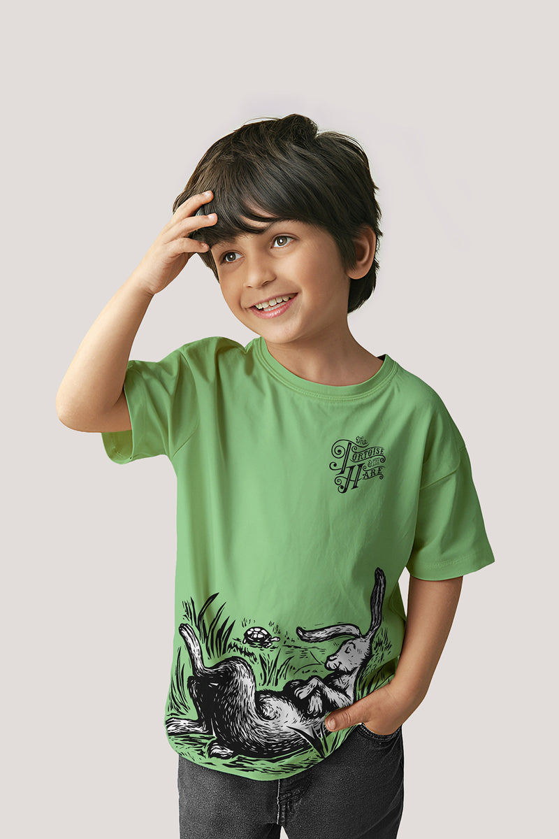 The Hare & The Tortoise- T shirt, Pale Green