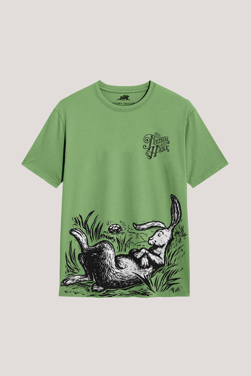 The Hare & The Tortoise- T shirt, Pale Green