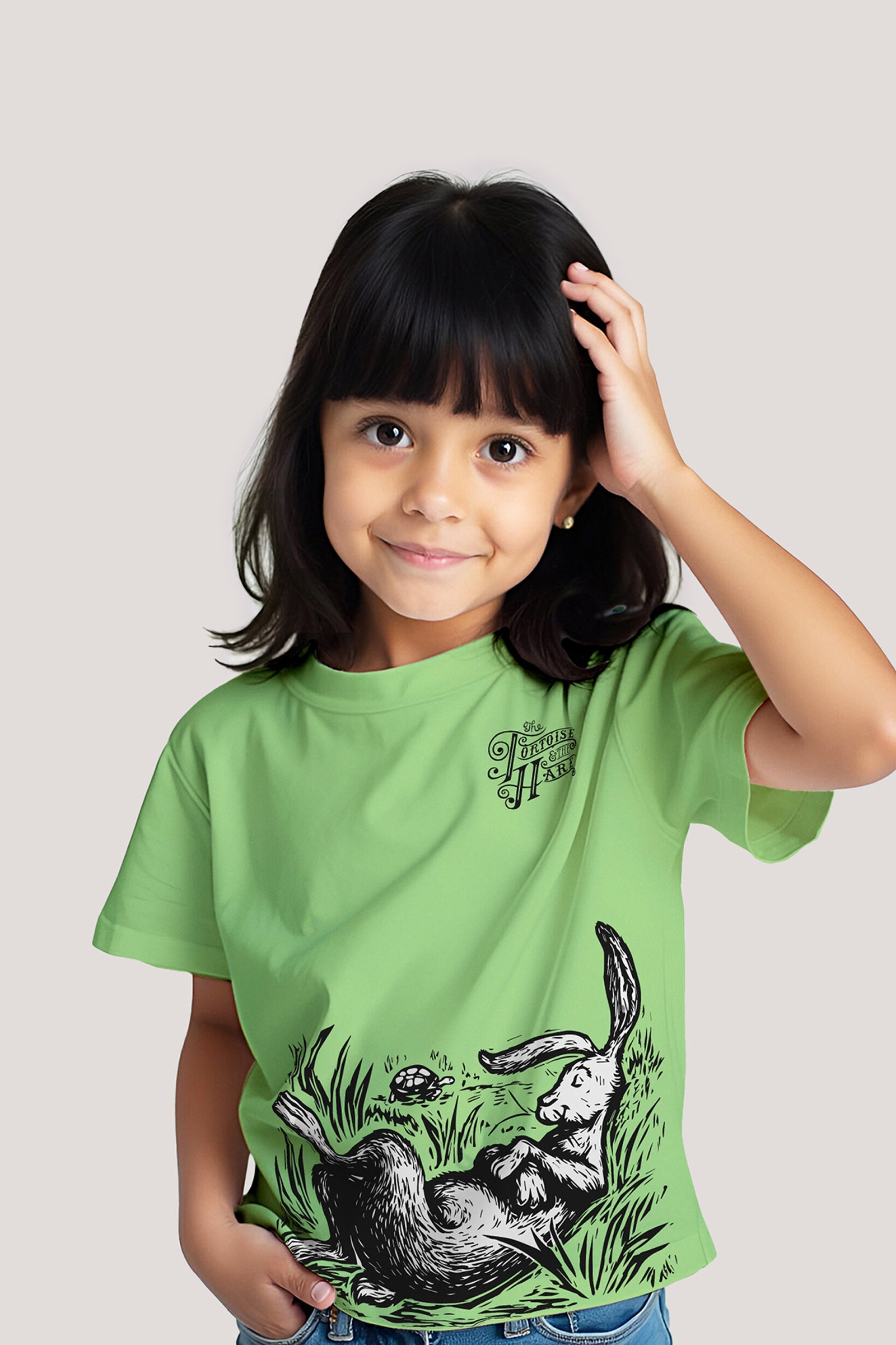 The Hare & The Tortoise- T shirt, Pale Green