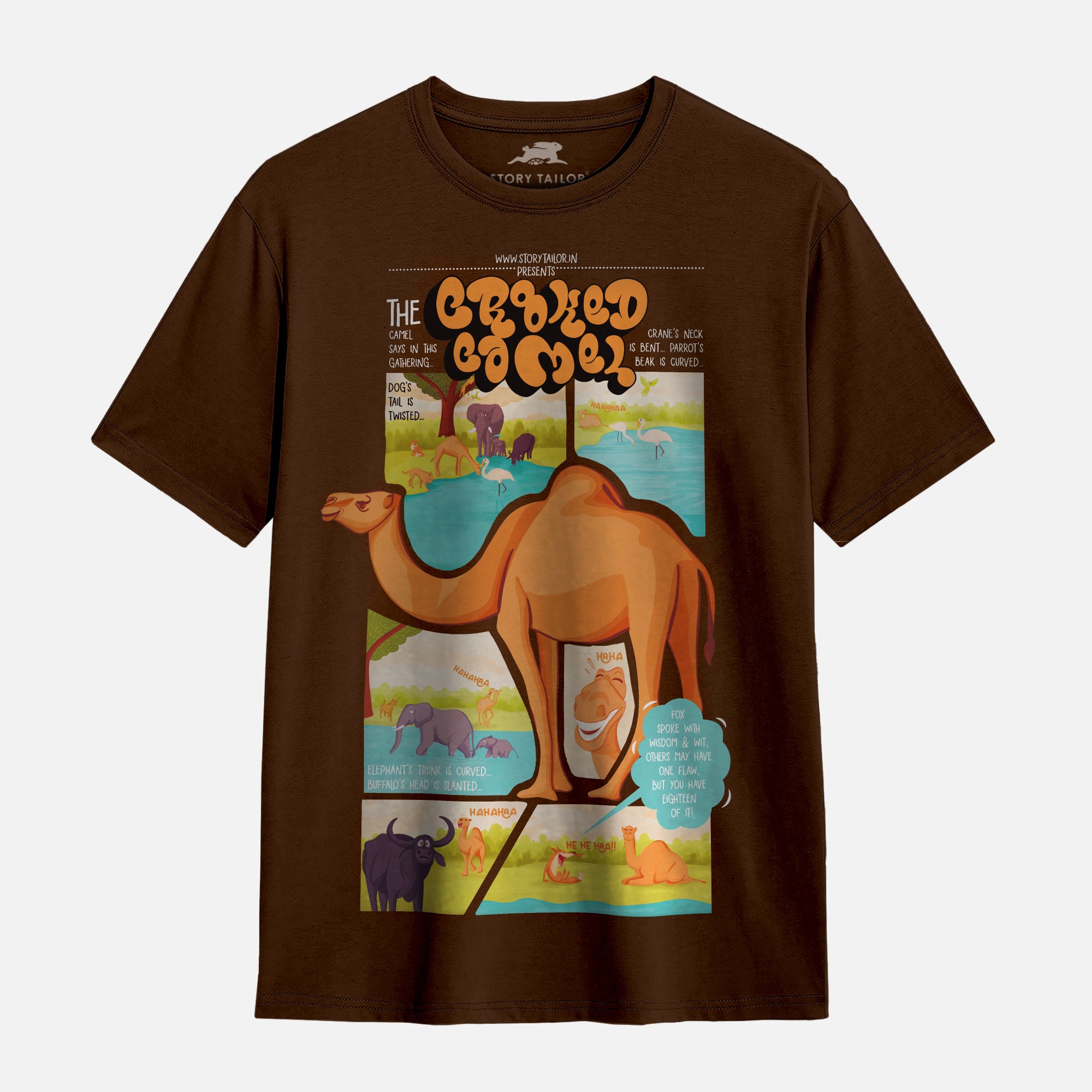 The Crooked Camel Story Printed Boys T shirt -Brown  | 100% Cotton | Story-Based Kids wear
