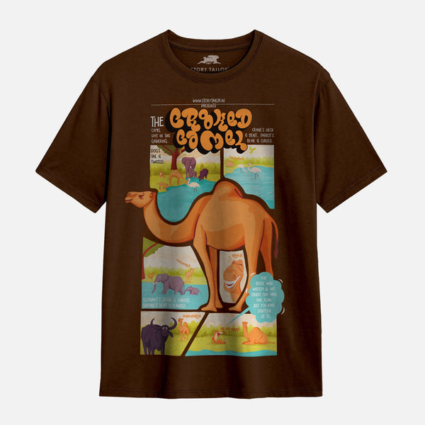 The Crooked Camel Story Printed Girls T shirt - Brown  | 100% Cotton | Story-Based Kids wear