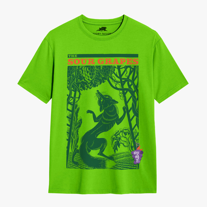 The Fox & the Grapes Story Print Boys T shirt -Lime Green | 100% Cotton | Story-Based Kids wear