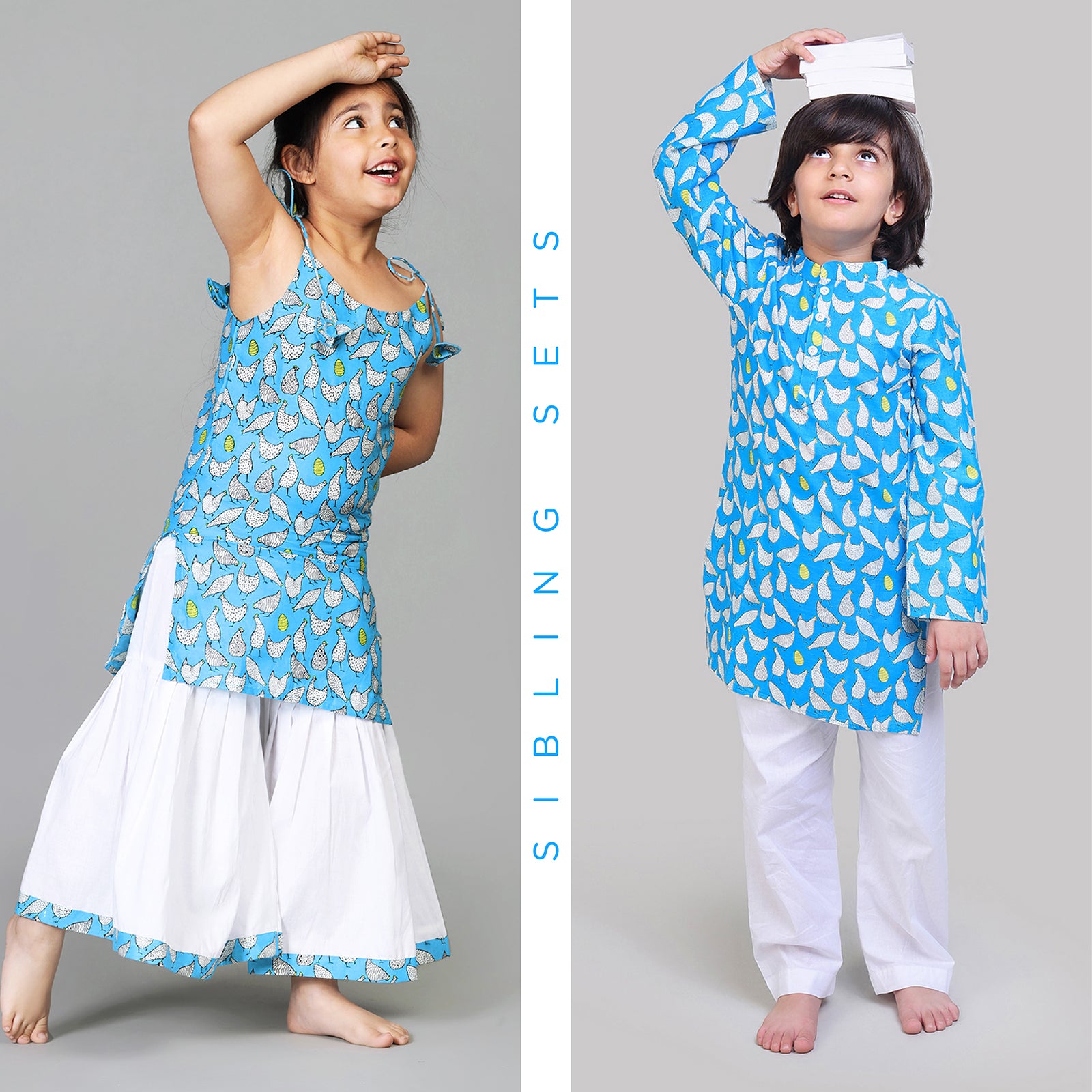 Sibling Ethnic Set with Golden Egg Print