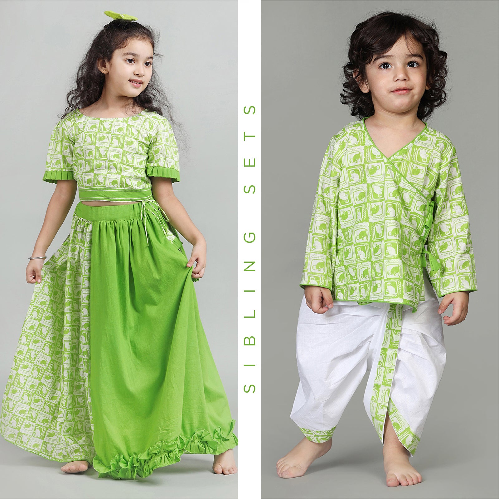 Sibling Ethnic Set with Monkey & Crocodile Print