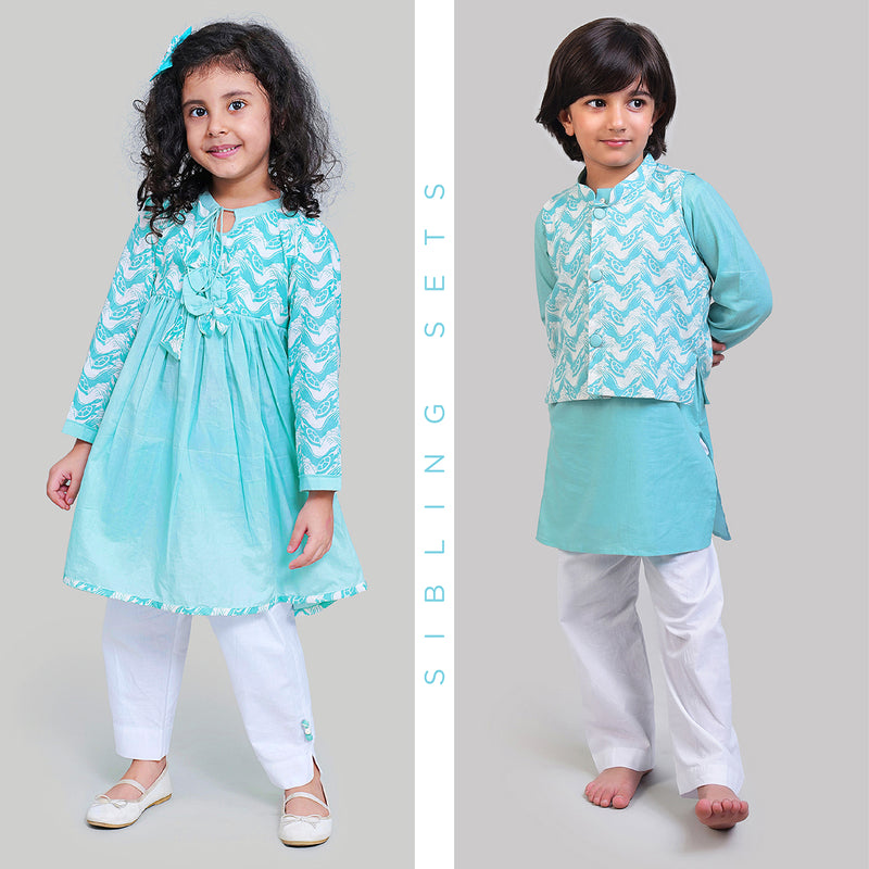 Sibling Ethnic Set with Talkative Turtle Prints