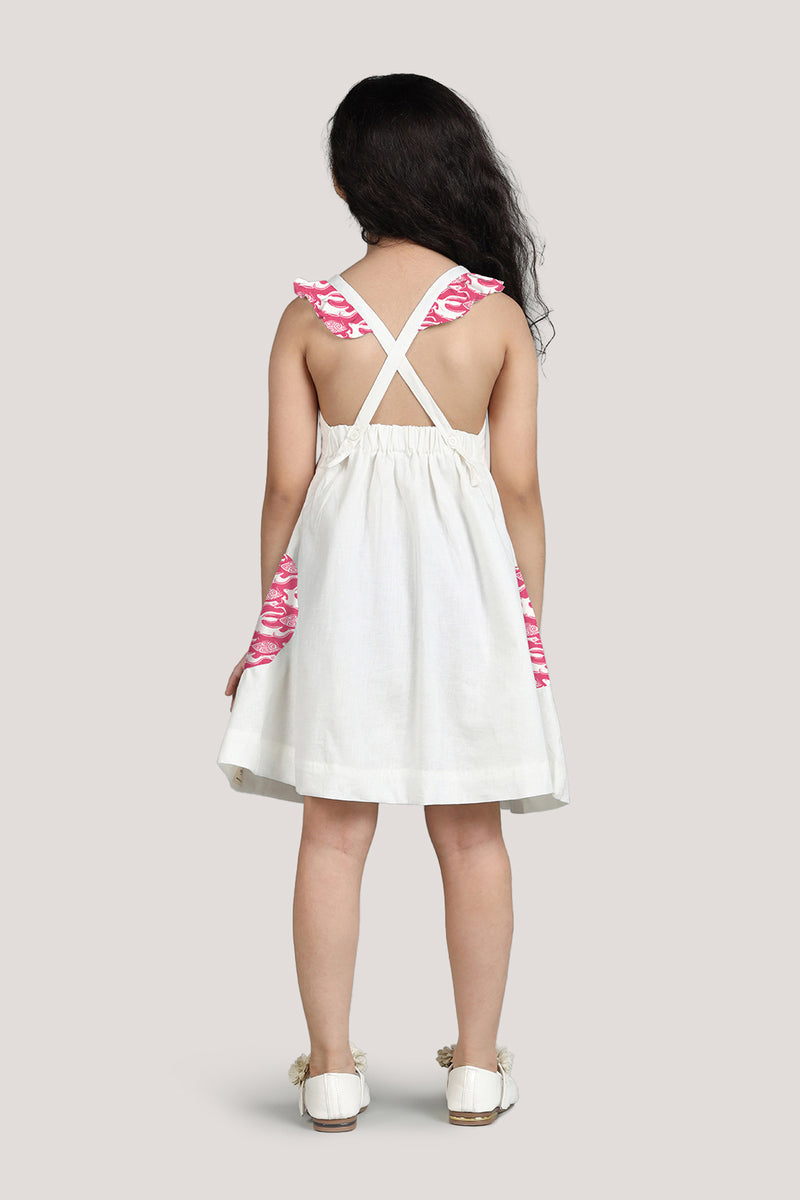 The Hare & The Tortoise - White Crisscross Frock
