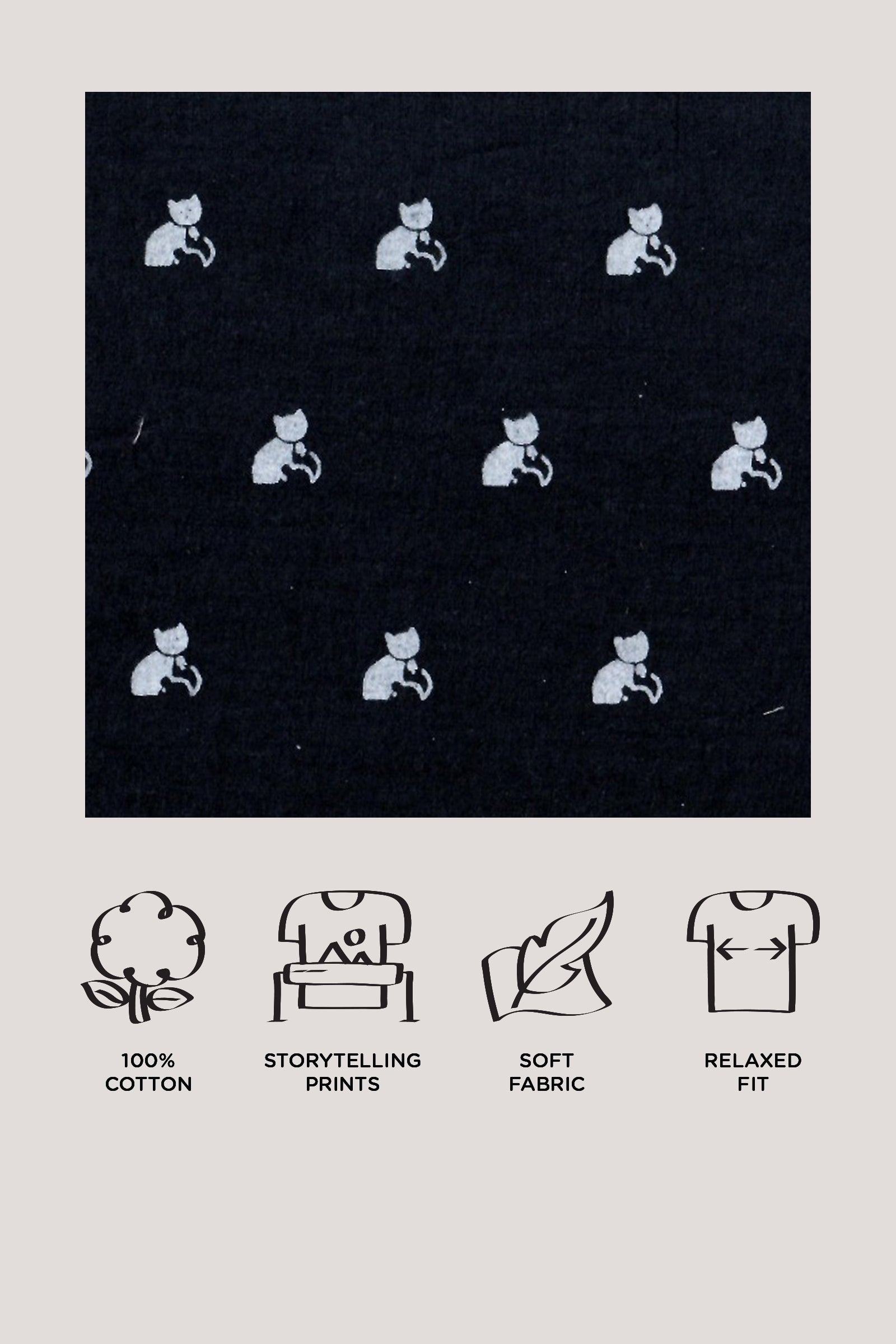 Bell The Cat - Short Kurta with Linen Pants, Black