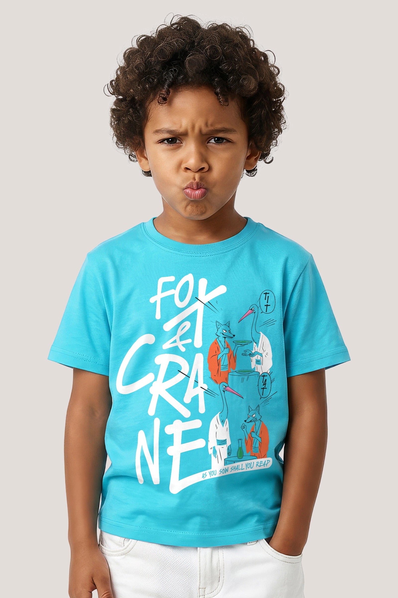 The Fox and The Crane- T Shirt, Sky Blue