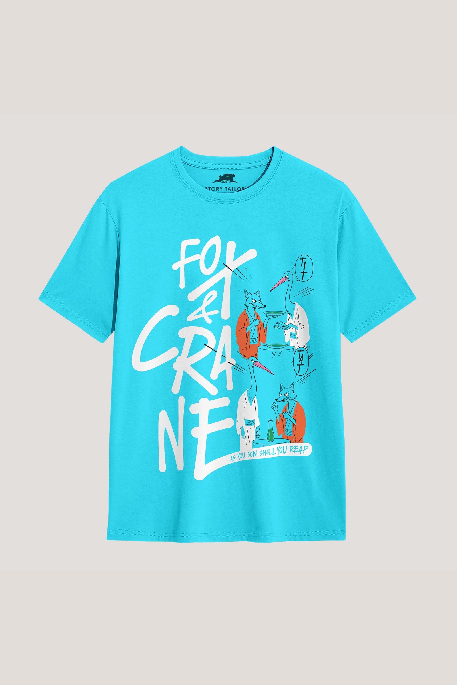 The Fox and The Crane- T Shirt, Sky Blue