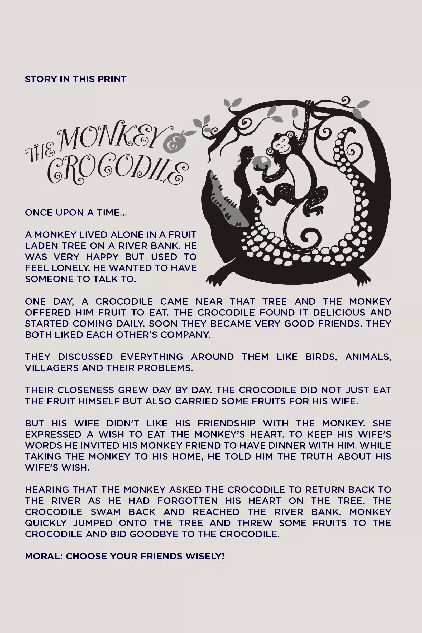 The Monkey & The Crocodile - T shirt, Purple