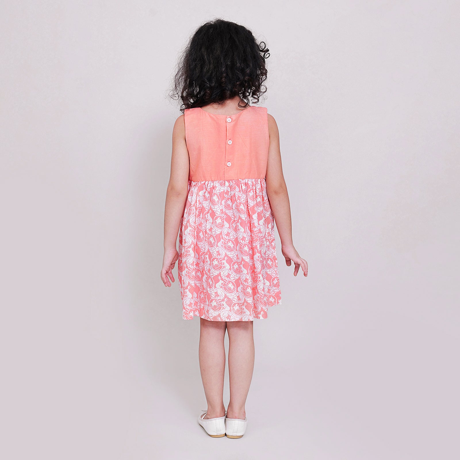 Cotton Overlapping York Frock with Bow For Girls with The Foolish Lion & The Clever Rabbit Print