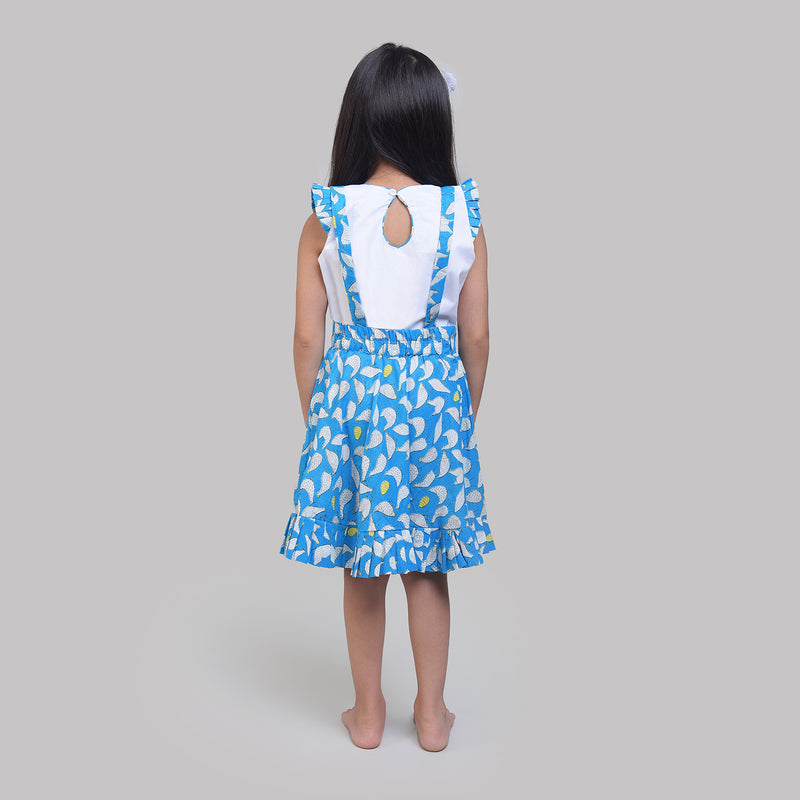 Cotton Dungaree Skirt with Top Set For Girls with Hen That Laid
