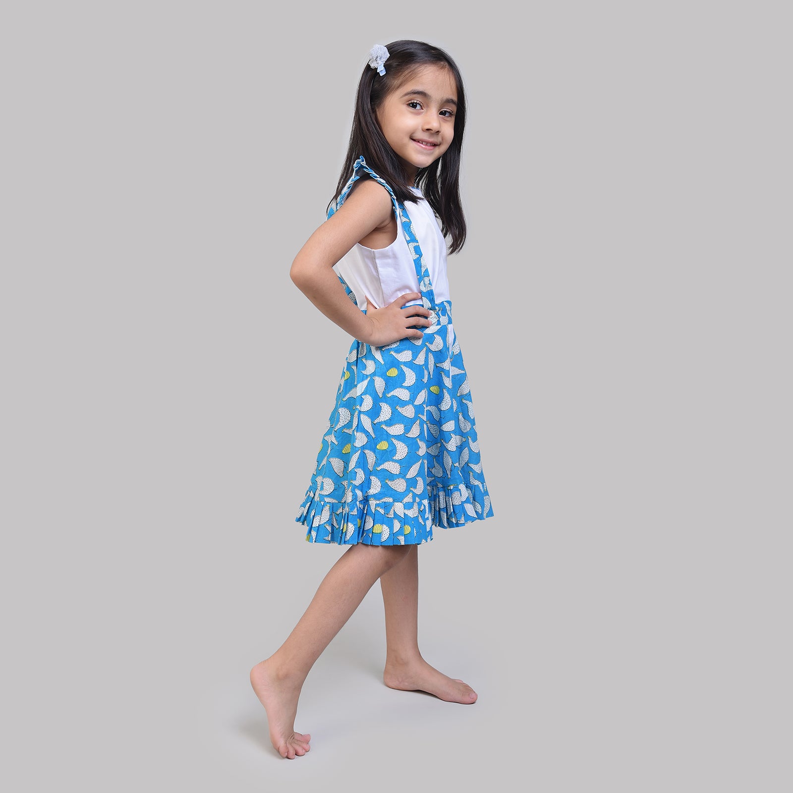 Cotton Dungaree Skirt with Top Set For Girls with Hen That Laid The Golden Eggs Print