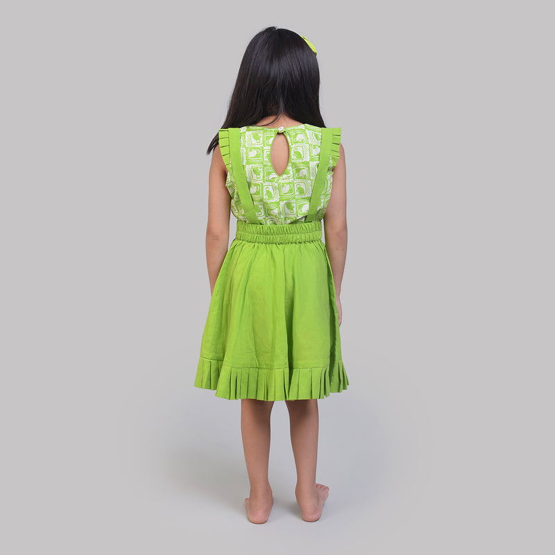 Cotton Dungaree Skirt with Top Set For Girls with The Monkey & The Crocodile Print