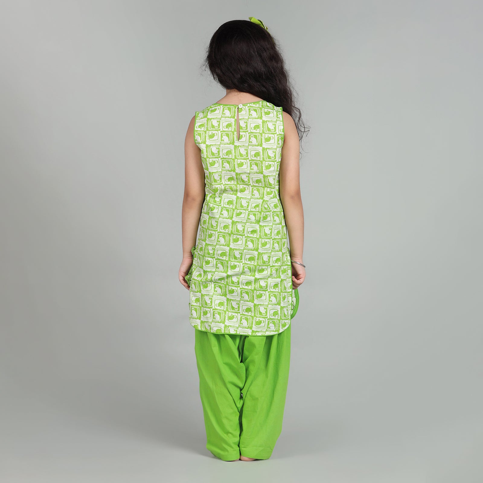 Cotton Patiala Suit Set For Girls with The Monkey & The Crocodile Print