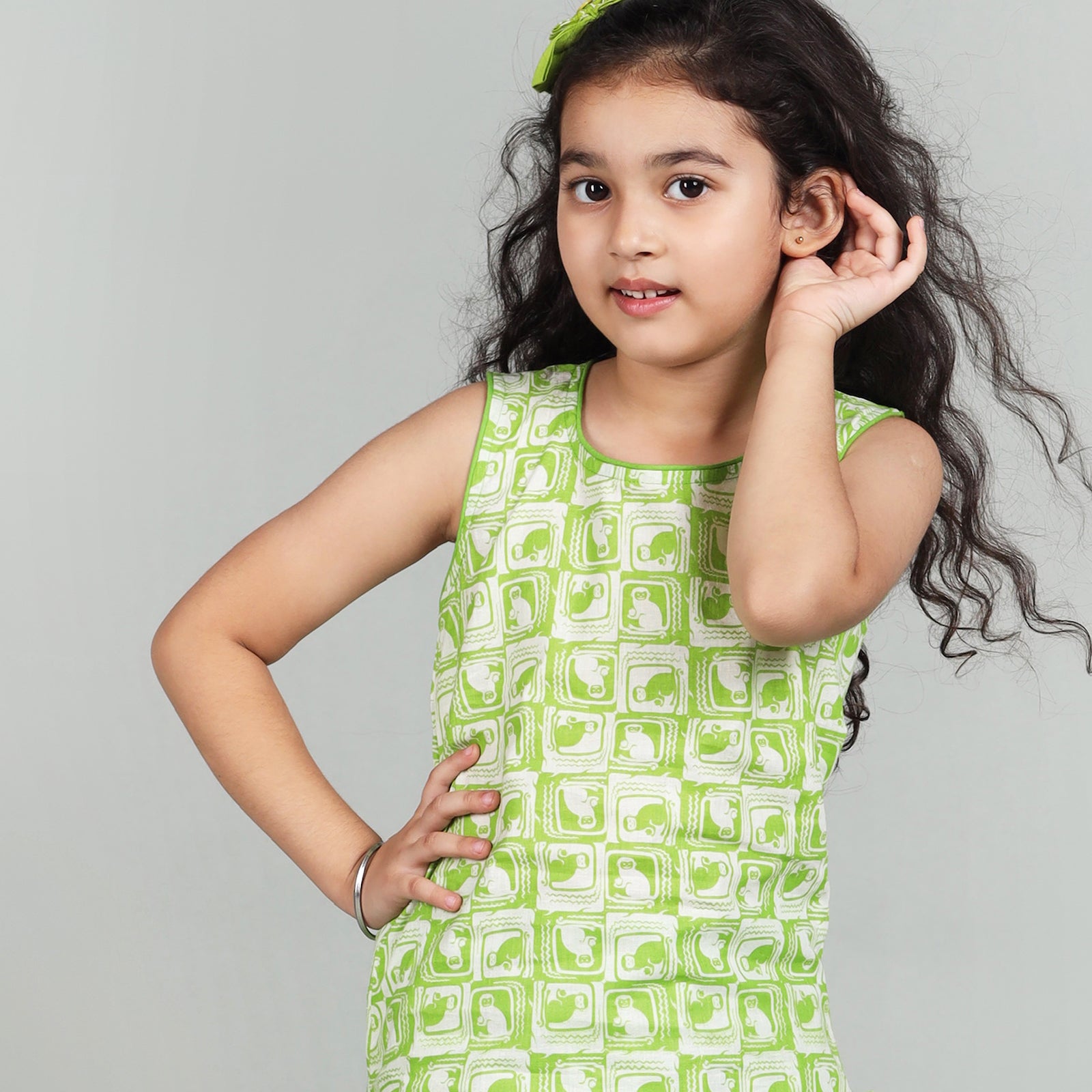 Cotton Patiala Suit Set For Girls with The Monkey & The Crocodile Print