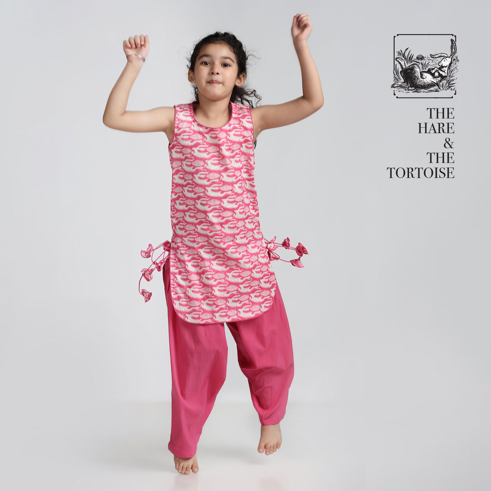 Cotton Patiala Suit Set For Girls with The Hare & The Tortoise Print