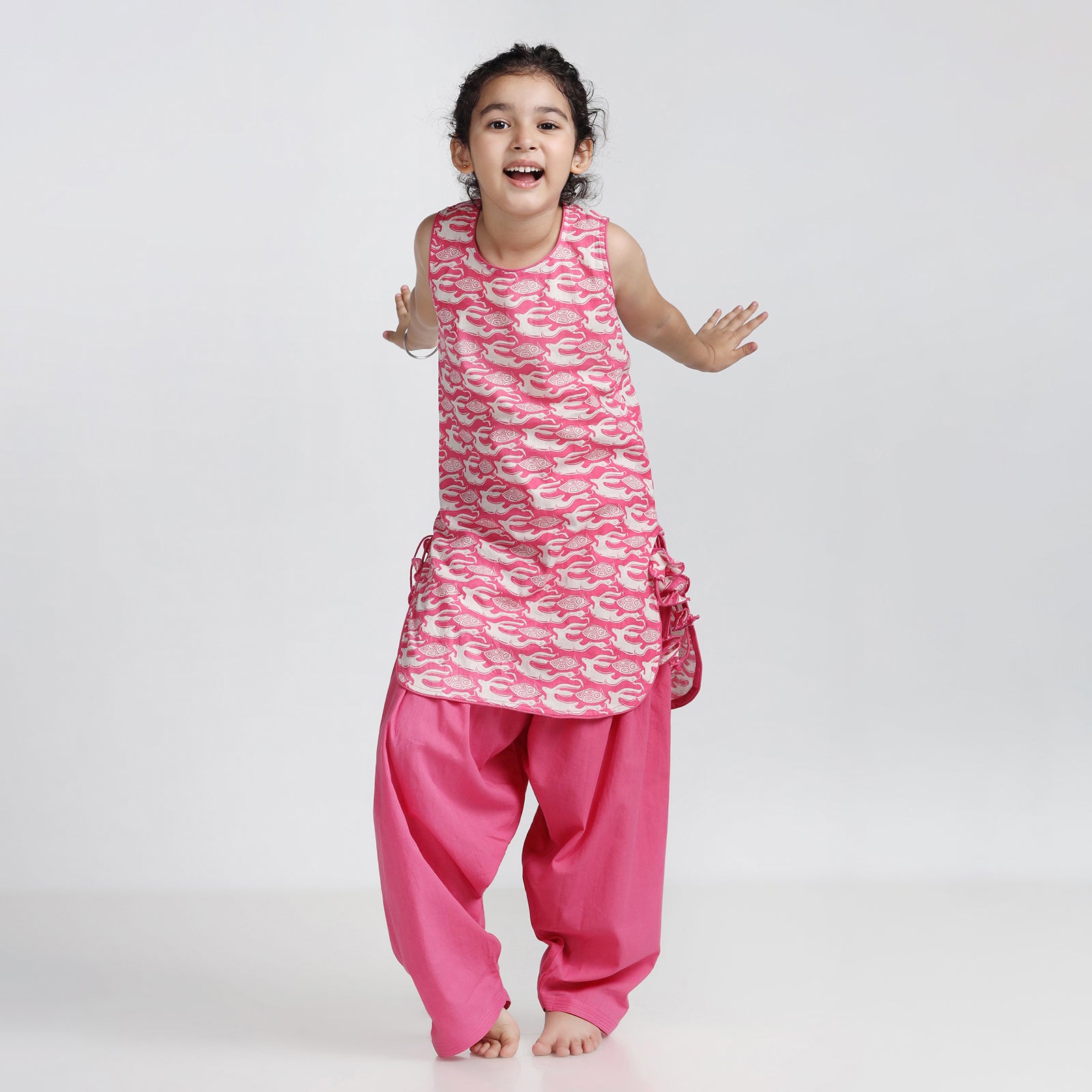 Cotton Patiala Suit Set For Girls with The Hare & The Tortoise Print