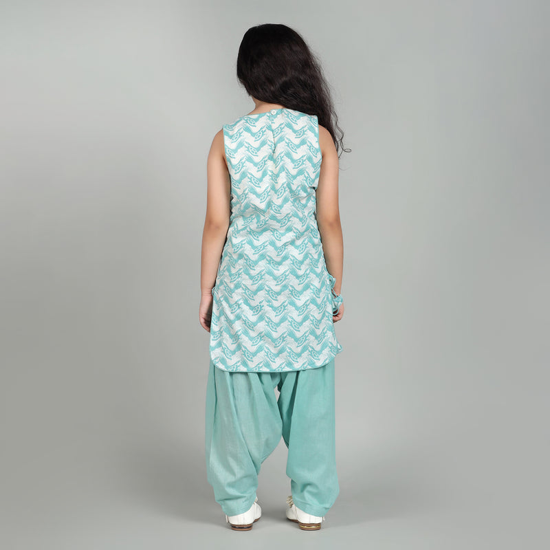 Cotton Patiala Suit Set For Girls with The Talkative Turtle Print