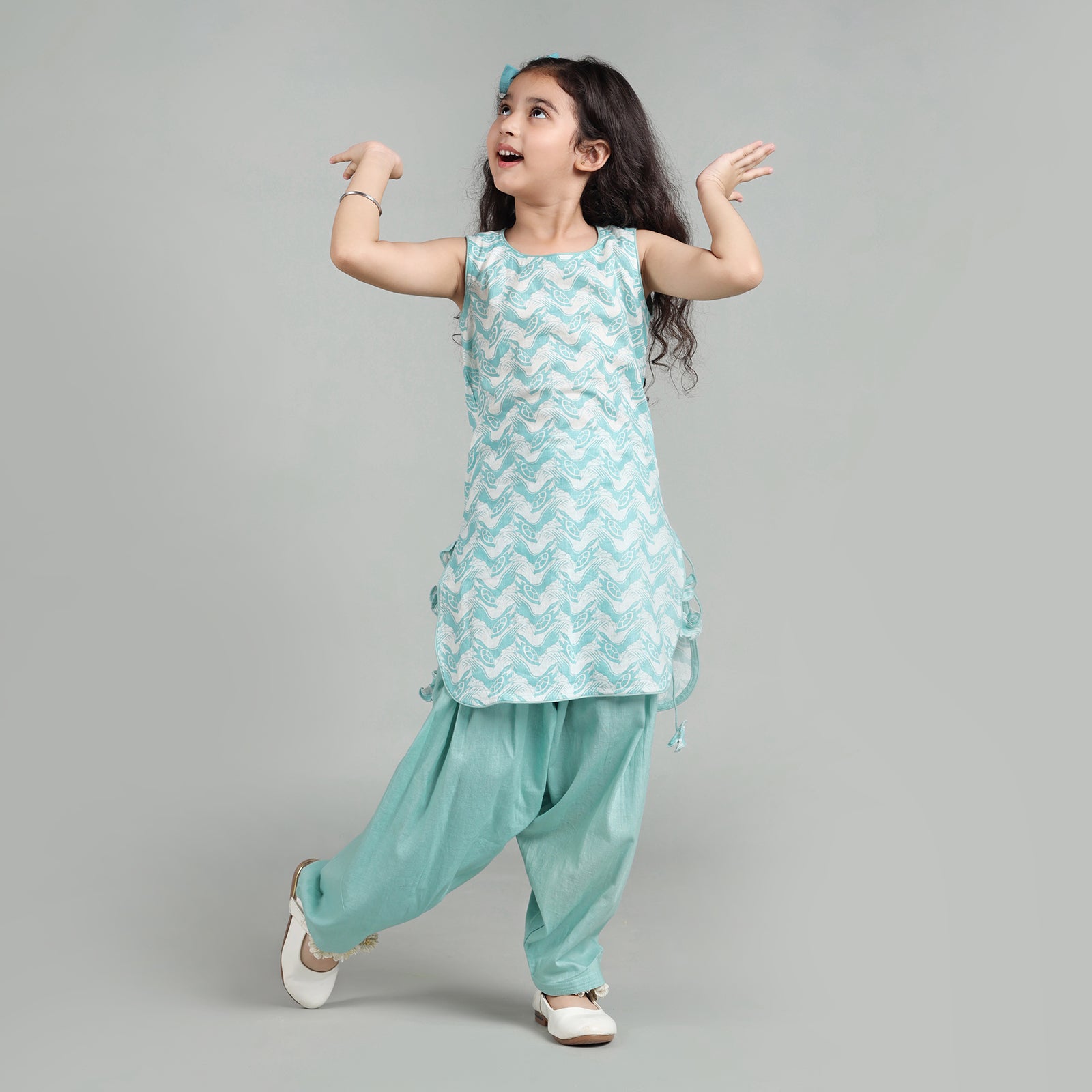 Cotton Patiala Suit Set For Girls with The Talkative Turtle Print