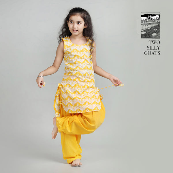 Cotton Patiala Suit Set For Girls with Two Silly Goats Print